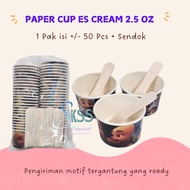 Paper Ice Cream Cup 2.5oz Random Pattern + Wooden Spoon Contents 50pcs l Paper Ice Cream Cup 2.5 oz