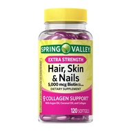 💅💁‍♀️👳‍♀️ บำรุงผิว เล็บ ผม Spring Valley Extra Strength Hair Skin &amp; Nails Collagen Support Softgels, 5000 mcg Biotin 120