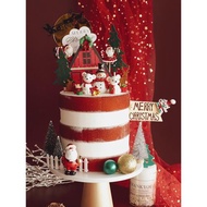 圣誕節烘焙蛋糕裝飾插件復古美式別墅花環雪人禮物情景裝扮擺件