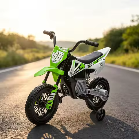 12V Kids Electric Dirt Bike Ride On Motorcycle With Training Wheels, Twist Grip Throttle, 3 MPH, Mus