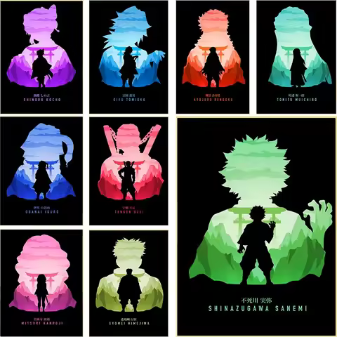 Minimalistic Art Demon Slayer Muichiro Sanemi Canvas Painting Japanese Anime Poster Print Wall Art F