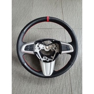 Perodua Aruz Car Steering Refurbished Wrap Cover with Matte Carbon Fibre Leather