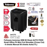 Fellowes Automax 80M 80 Sheet AUTO FEED Mini Cut Shredder (Micro Cut) 4 x 12 mm - 8 sheets 17 Litres