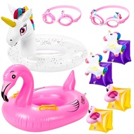 Sratte 2 Set Flamingo Unicorn Baby Pool Floats Set Inflatable Swim Arm Floaties Swim Goggles Arm Ban