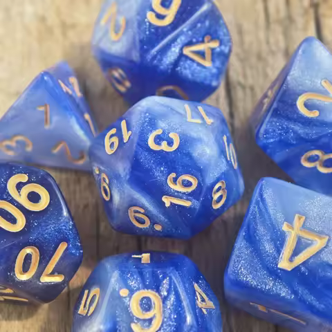 7Pcs/Set Blue and White Galaxy Dice Set D4 D6 D8 D10 D% D12 D20 Dice D&D RPG Dungeons and Dragons De