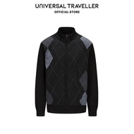 Universal Traveller Mock Neck Argyle Pattern Knitted Cardigan KS23031