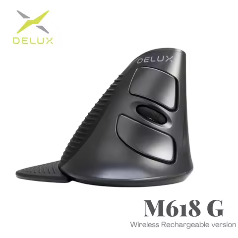 Delux M618G Rechargeable Vertical Wireless Mouse Ergonomic 4000 DPI Optical Mice with Removable Palm