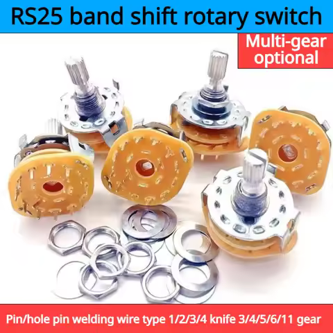5pcs RS25 Band switch Shaft Panel Mount L=20mm 1P11T 2P4T 2P5T 2P6T 3P3T 3P4T 4P3T Rotary Switch Sel