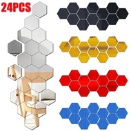 Polocat 6/12/24pcs Mini Mirror Wall Stickers Self Adhesive Acrylic Decals Removable Hexagon DIY Living Room Bedroom Home Decor 24/6 Pieces