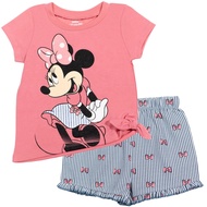 Minnie Mouse Rainbow Floral July 4th T-Shirt and Twill Shorts Outfit Set Infant to Big Kid Sizes (12