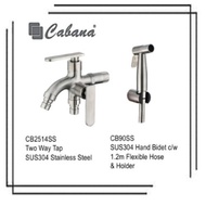 Cabana CB2514SS SUS304 Two Way Tap + CB90SS SUS304 Hand Bidet c/w 1.2m Flexible Hose and Holder