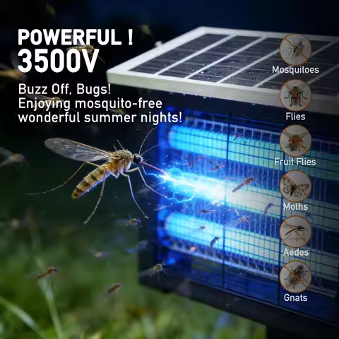 Bug Zapper Outdoor, Solar Mosquito Killer with LED Light, 3500V Electric Fly Trap, USB Rechargeable 
