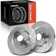 A-Premium 12.6 inch (320mm) Front Drilled and Slotted Disc Brake Rotors Compatible with Select Nissan and Infiniti Models - Murano, Pathfinder, 370Z, Z, QX60, Q50, QX50, Q60, JX35, 2-PC Set