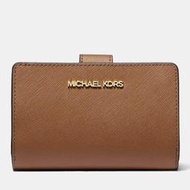 【W小舖】MICHAEL KORS MK 焦糖色 防刮十字紋皮革 雙層中夾 皮夾 中夾 錢包~M09694