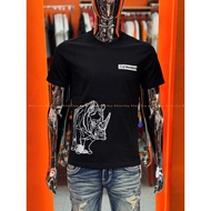 HR15 H.RHINO Men's T-shirt Black Round Neck Full Embroidery, 2-Way Stretch Cotton, Beautiful Standar