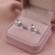 2pcs/Set Angel Devil Moonstone Couple Rings for Women Men Open Adjustable Lover Ring Y2K Trend Jewel