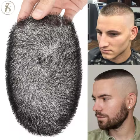 Buzz Cut Men Hair Toupee Wig 100% Human Hair Men Toupee Hair System Super Thin Skin Natural Black Sh