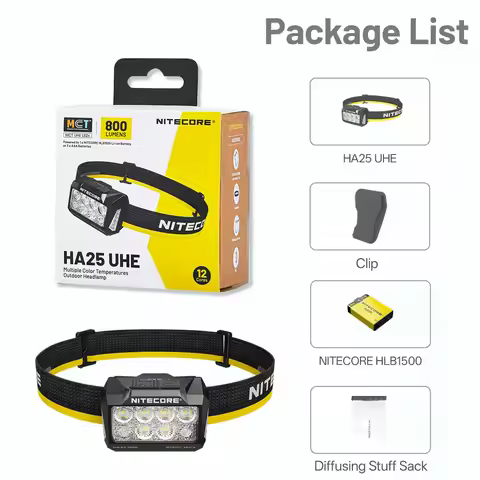 Nitecore HA25UHE Multiple Color Temperatures Outdoor Headlamp + HLB1500 Rechargeable Battery Lightwe