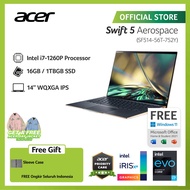 (FREE JACKET) ACER LAPTOP SWIFT 5 AEROSPACE SF514-56T-752Y 14" IPS QHD INTEL EVO I7-1260P RAM 16GB S