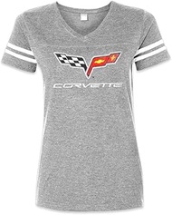 C6 Corvette Ladies Logo Striped Tee Shirt - Officially Licensed Chevrolet Women's T-Shirt, Heather G