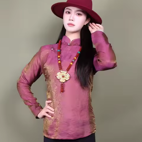 Chinese Tibetan Costume Xizang Dress Dance Shirt