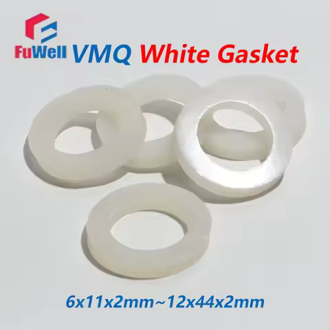 Fuwell 50pcs White VMQ Food Grade Silicone Flat Gasket CS 2mm ID 6 ~ 12mm Waterproof Washer Rubber V