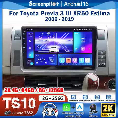Android 16 For Toyota Previa 3 III XR50 Estima 2006 - 2019 Car Radio Stereo Head Unit CarPlay radio 