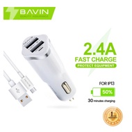 BAVIN PC676 2.4A Rocket Design Fast Car Charger 2 USB Slot w/ Cable for Micro / iOs / Type-C
