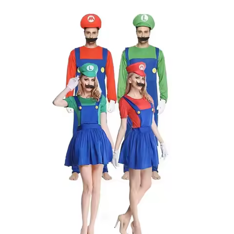 4pcs Super Brother Marios Game Luigi Cosplay Costumes Funny Super Bros Adults Suit Anime Men Jumpsui