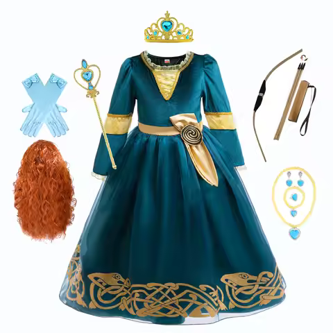 Girls Merida Cosplay Princess Dress Children Performance Clothes Kids Autumn Dress Halloween Carniva