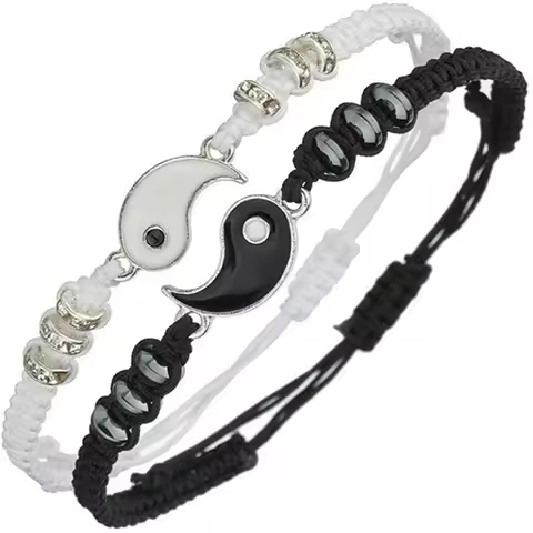 2023New Best Friend Bracelets for 2 Matching Yin Yang Adjustable Cord Bracelet for Bff Friendship Re