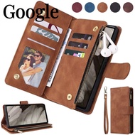 For Google Pixel 9 8 Pro 8A 7A 6A 5A 4A 3A XL Zip Wallet Card Case Leather Stand Cover