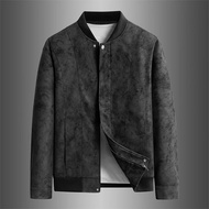 Nam Thiếu Niên Dày Biker Áo Khoác Da Lộn Áo Khoác Ngoài Cổ Tròn Dáng Rộng Phối Da Quần Áo