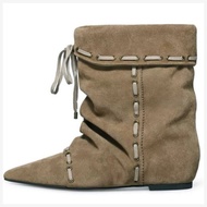 Wrinkled Style Flat Ankle Boots - Women's Cowgirl Inspired Winter Boots
