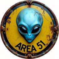CIFbuy | Retro Humorous Alien AREA 51 Metal Sign 8x8 Inch Flat Wall Decor Pre Drilled Hole Durable I