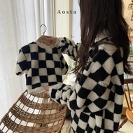 Aosta F/W 2021♡Fur MTM Black Checkerboard 韓國親子裝上衣 (Mom &amp; Kids)