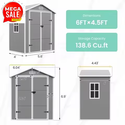 Promotional priceOutdoor Resin Storage Shed 6x4.5 FT, Plastic Garden Shed for Bike, Garbage Can, Too
