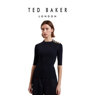 Ted Baker Womens EELIIA Rose Button Detail Short Sleeve Top NAVY