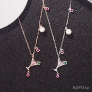 Wine Glass Girlish Pink by Shijia S925Sterling Silver Clavicle Chain Pink Diamond REGRETS Series NO 