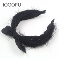 Dongdaemun Black Mesh Plush Headband Korean Rabbit Ear Headband Simple Headband Knotted Wide-Brimmed