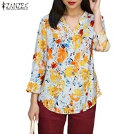 ZANZEA Women Korean Leisure V Neck Long Sleeves Animal Print Fun Loose Shirt