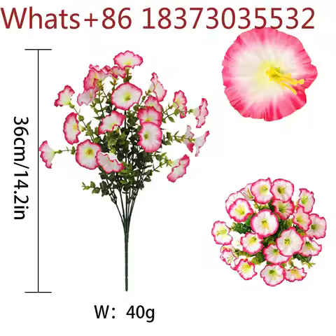 7 Heads Eucalyptus Morning Glory Artificial Flowers Bouquet Home Outdoor Wedding Garden Patio Decor（