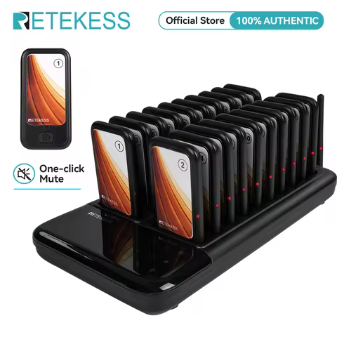 Retekess TD173 Restaurant Pager Wireless Call Queuing System One-Click Mute Vibrator Coaster Bell Fo