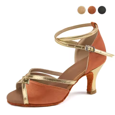 Women Latin dance shoes adult mid heel high heels summer dance soft soled shoes beginner square danc