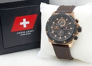 Jam Tangan Pria SWISS ARMY ORIGINAL Strap Kulit Tanggal dan Chrono Aktif Free Box dan Garansi SA3457