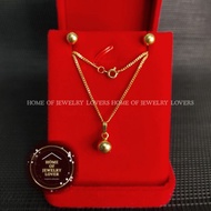 10k gold plain ball necklace and earrings set