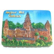**Cambodia Angkor Wat Resin Fridge Magnet | 7×5cm Hand-Painted Khmer Temple Art | Ancient Ruins Souv