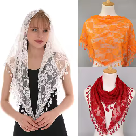 New【Triangle Veil Scarf Blended Jacquard Rose Shawls For Women Muslim Church Prayer Wedding Shawls H