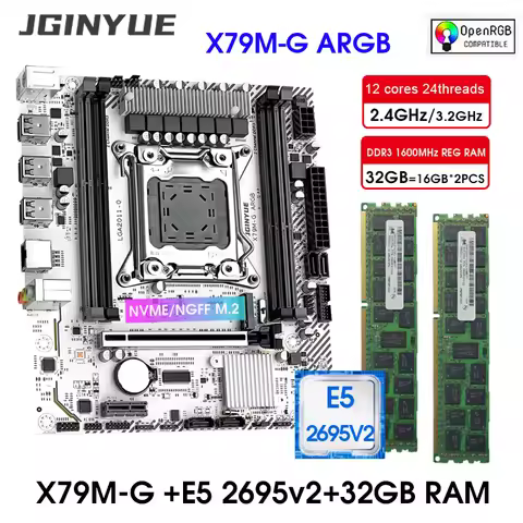 JGINYUE X79 LGA 2011 pc assembly set M-ATX Motherboard kit with Xeon E5 2695 V2 CPU and DDR3 32GB 16