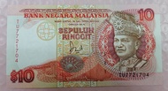 1986 Malaysia Rm10 duit lama TU7721704 banknote